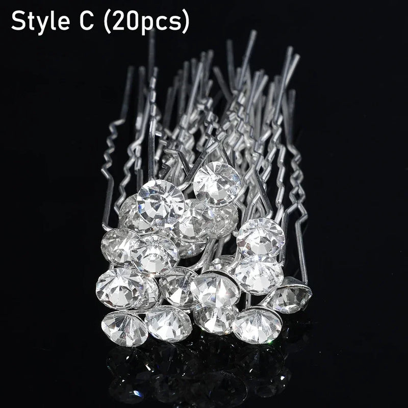 20pcs Elegant Pearl Crystal Hairpin Wedding Bridal U-shaped Metal Hair Comb Forks for Women Hairstyle Clips Jewelry Accessories