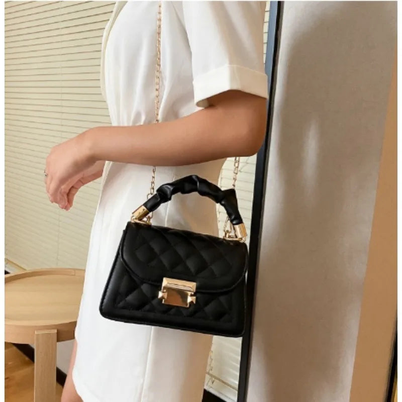 Grid pattern tote bag women's buckle decoration flap wallet fashion PU leather crossbody bag high quality bag