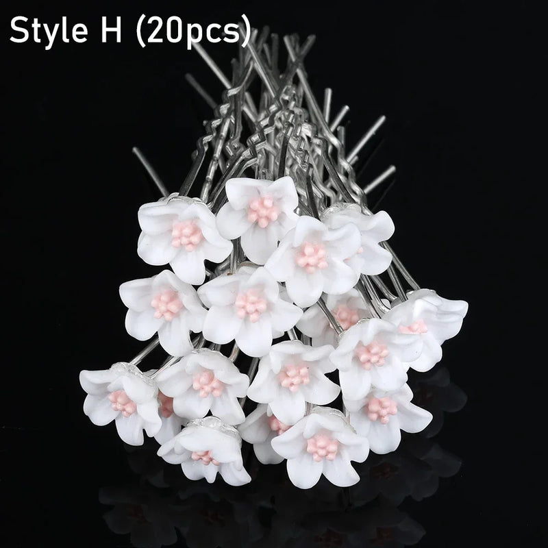 20pcs Elegant Pearl Crystal Hairpin Wedding Bridal U-shaped Metal Hair Comb Forks for Women Hairstyle Clips Jewelry Accessories