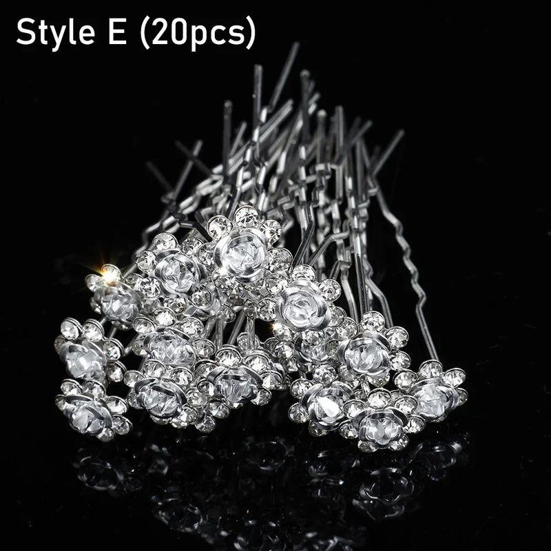 20pcs Elegant Pearl Crystal Hairpin Wedding Bridal U-shaped Metal Hair Comb Forks for Women Hairstyle Clips Jewelry Accessories