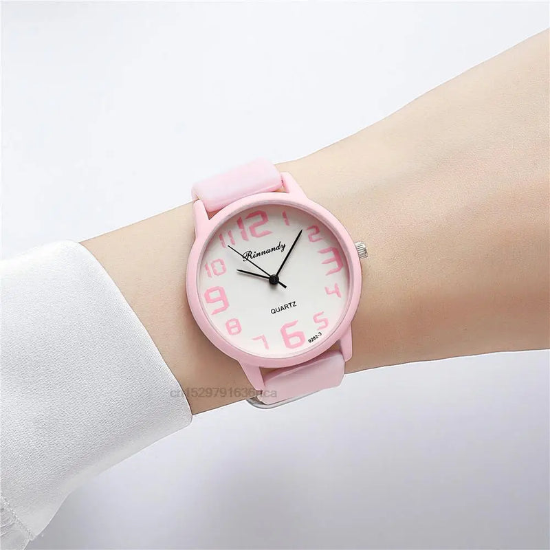 Women Fashion Silicone Watches Set Minimalist High Number  Qualities Big Dial Ladies Quartz Wristwatches With Casual Clock Gifts