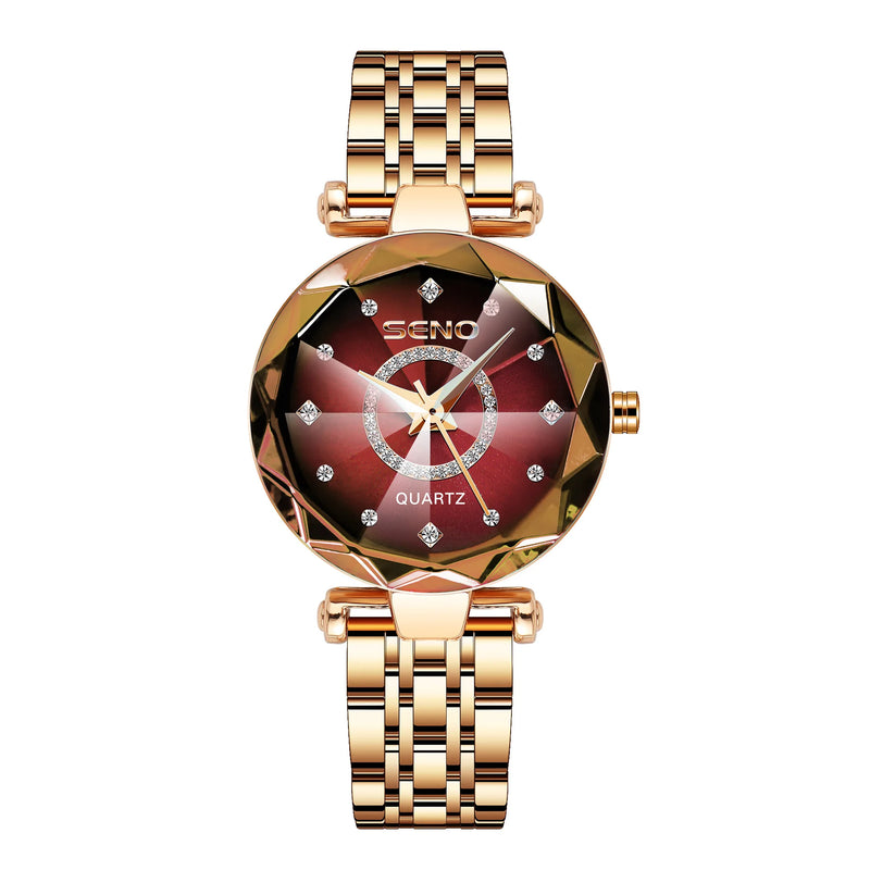 SENO Ocean Star Women Crystal Watch 2024 Top Brand Luxury Rose Gold Women Bracelet Watch for Ladies Wrist Watch Relogio Feminino