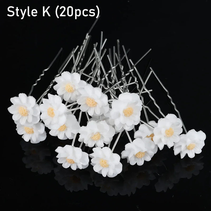 20pcs Elegant Pearl Crystal Hairpin Wedding Bridal U-shaped Metal Hair Comb Forks for Women Hairstyle Clips Jewelry Accessories