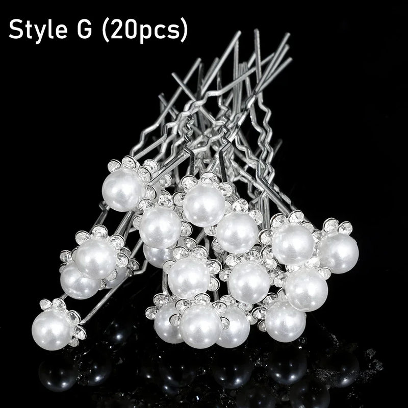 20pcs Elegant Pearl Crystal Hairpin Wedding Bridal U-shaped Metal Hair Comb Forks for Women Hairstyle Clips Jewelry Accessories