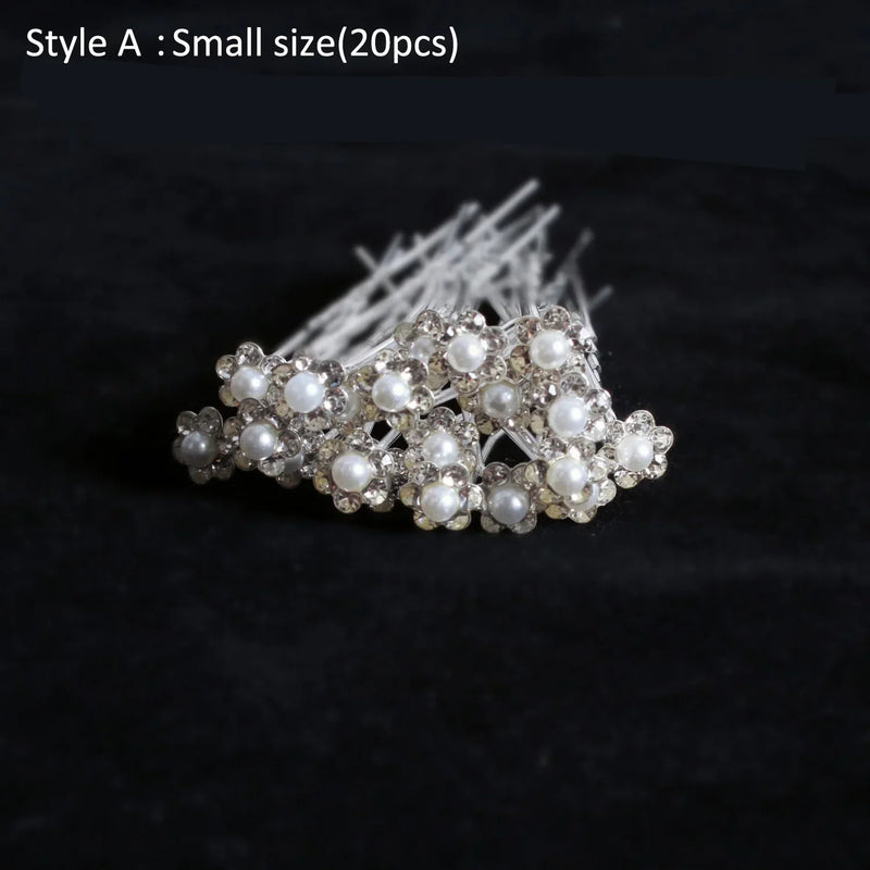 20pcs Elegant Pearl Crystal Hairpin Wedding Bridal U-shaped Metal Hair Comb Forks for Women Hairstyle Clips Jewelry Accessories