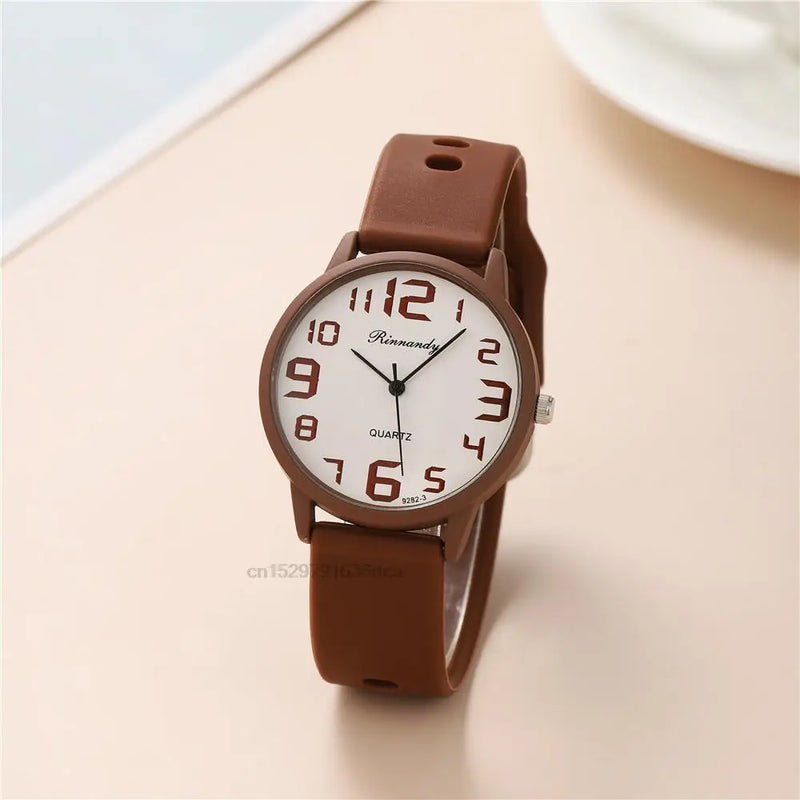 Women Fashion Silicone Watches Set Minimalist High Number  Qualities Big Dial Ladies Quartz Wristwatches With Casual Clock Gifts