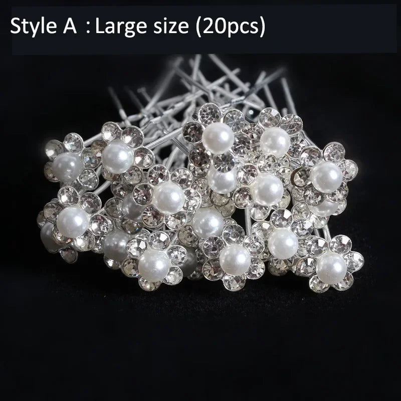 20pcs Elegant Pearl Crystal Hairpin Wedding Bridal U-shaped Metal Hair Comb Forks for Women Hairstyle Clips Jewelry Accessories