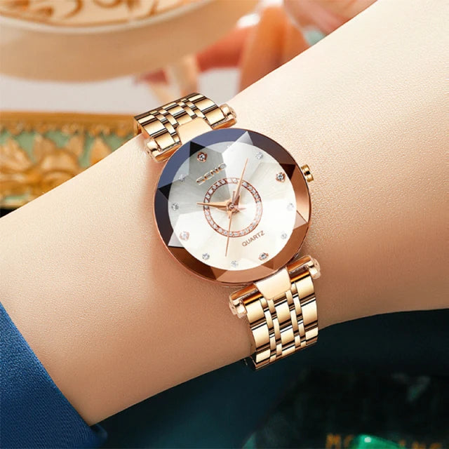 SENO Ocean Star Women Crystal Watch 2024 Top Brand Luxury Rose Gold Women Bracelet Watch for Ladies Wrist Watch Relogio Feminino